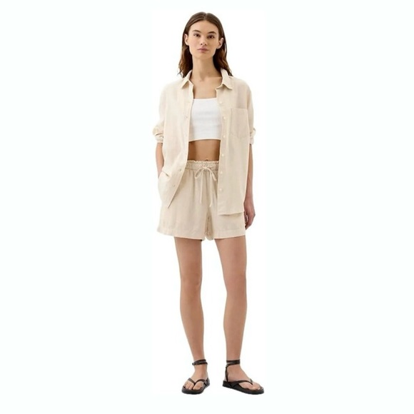 Gap Linen Blend Mid Rise Shorts Beige Tan Size Large NWT - Picture 1 of 8
